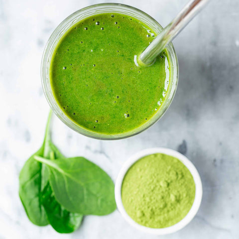 green powder and green smoothie