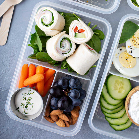compartmentalized tray with healthy snacks