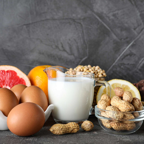 foods that are common allergens: peanuts, eggs, milk