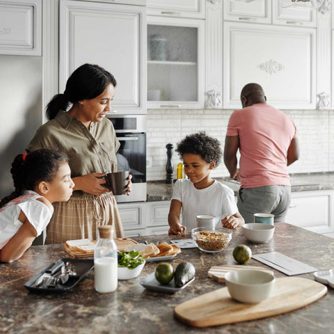 family making breakfast