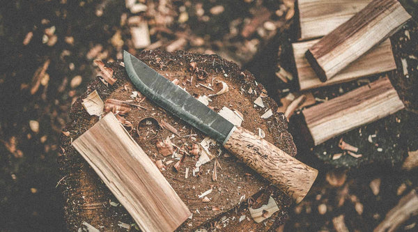 Roselli bushcraft knife in model: Little Leuku knife carbon steel with curly birch handle 