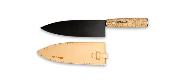 Roselli's handmade Finnish kitchen knife in carbon steel in model "Gyuto knife" inspired from Japanese tradition