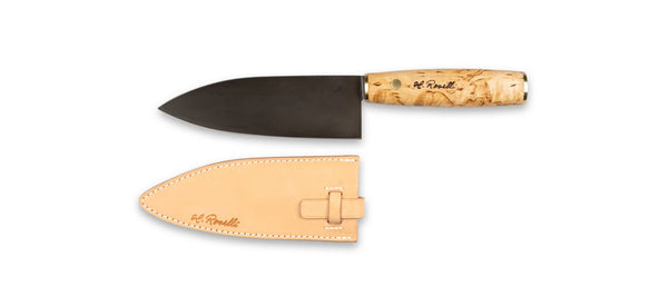 Roselli's Finnish handmade kitchen knife in carbon steel in model "Santoku knife" inspired from Japanese tradition