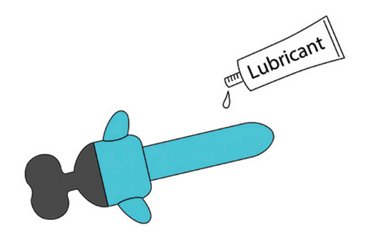 Illustration shows a tube of lubricant being squirted onto the shaft of the Odile.