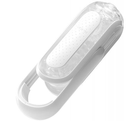 Tenga Flip Zero shown with the Slide Arms partially slid off. This angle showcases how the Slide Arms fasten both sides of the Flip Zero together during use to reduce any leaks and provide a pleasurable snugness. | Kinkly Shop