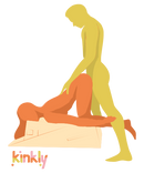 Illustration shows the Liberator Wedge and Ramp combo in use. The Liberator Wedge is stacked on top of the Liberator Ramp for a semi-flat surface. The receiving partner is kneeling on top of the stack with their chest lying flat on the sex furniture. The penetrating partner stands up straight to penetrate their partner. | Kinkly Shop