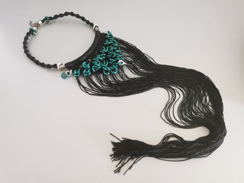 long black fringe collar necklace bohemian hippie amazonian