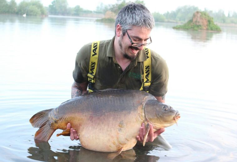 Adam Bartlett with a 54lb Mirror From Holme Fen, Earith