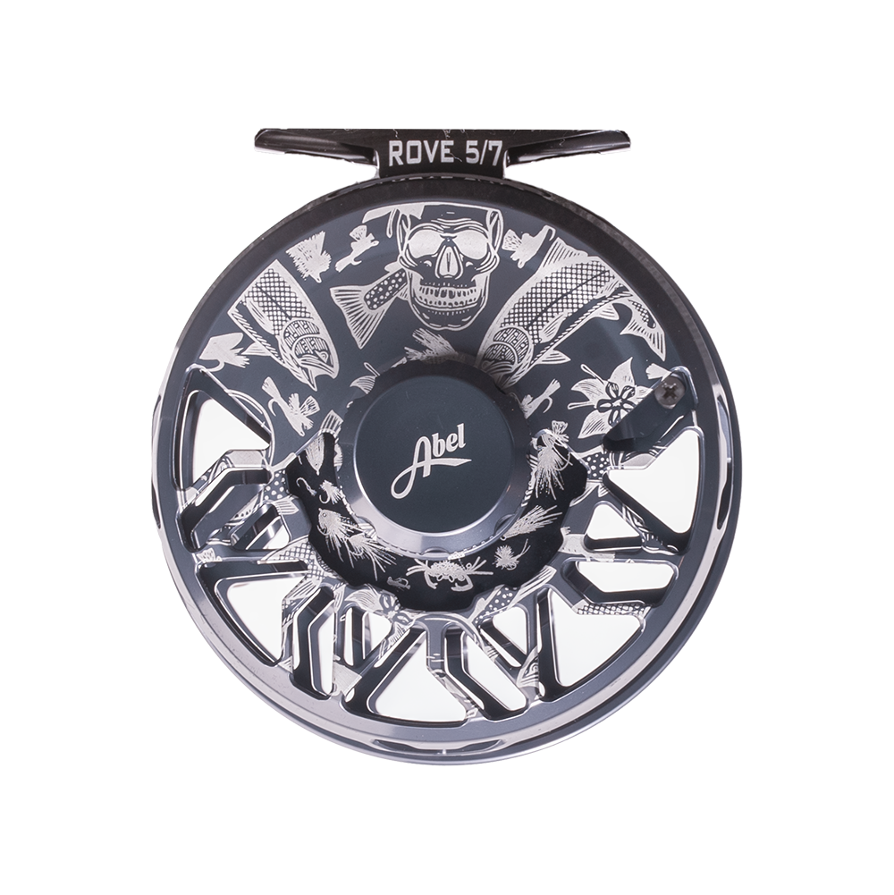 Abel Rove Fly Reel - Custom 5/7 Wandering Blue Lines Skulls - Slate Gray