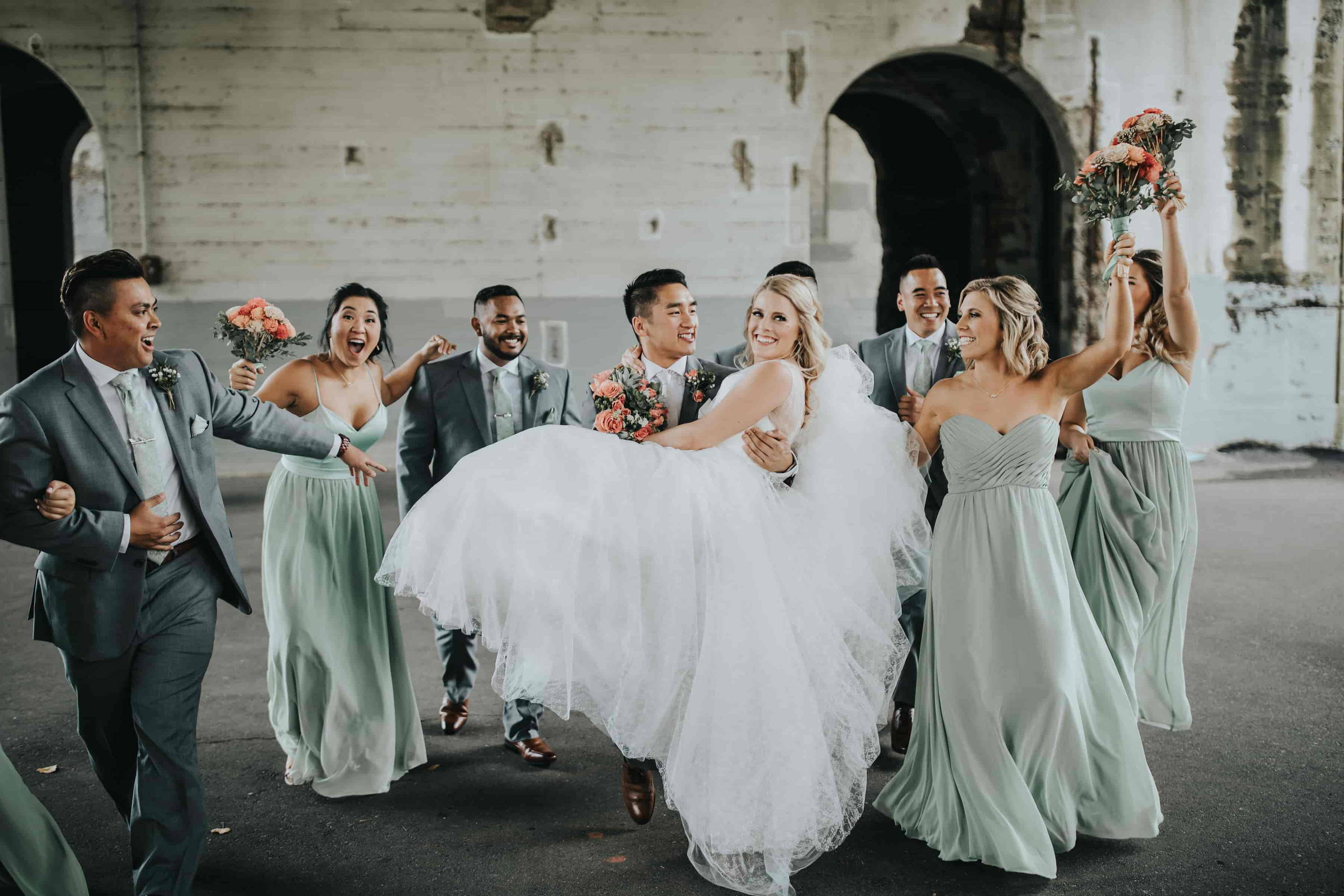 green grey bridesmaid dresses