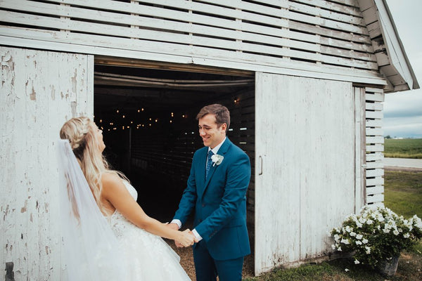 bride and groom first look