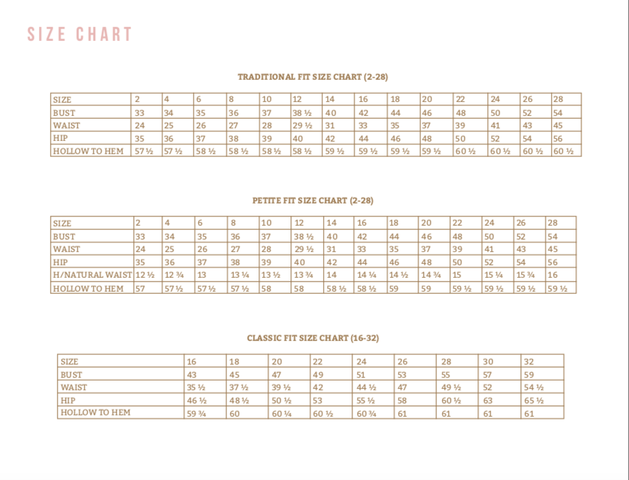 Delias Clothing Size Chart