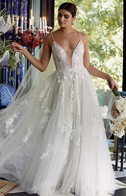 Embroidered Lace A Line Wedding Dress