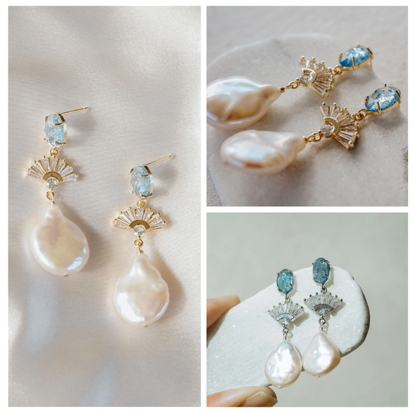 Blue Pearl Bride Earrings