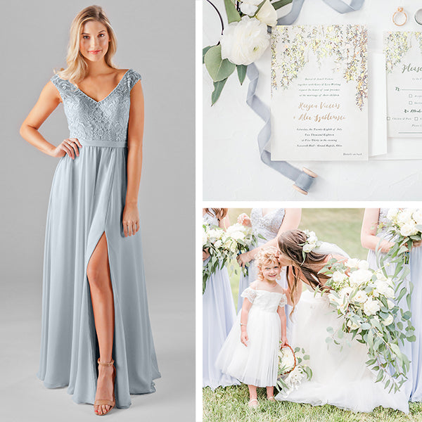 Alt Text: Wedding Shoppe Bridesmaids Dresses Kennedy Blue Fog