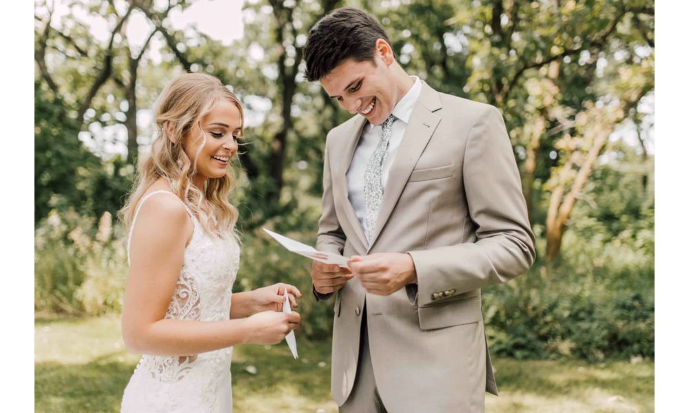 Bride and Groom Exchanging Gifts on Wedding Day