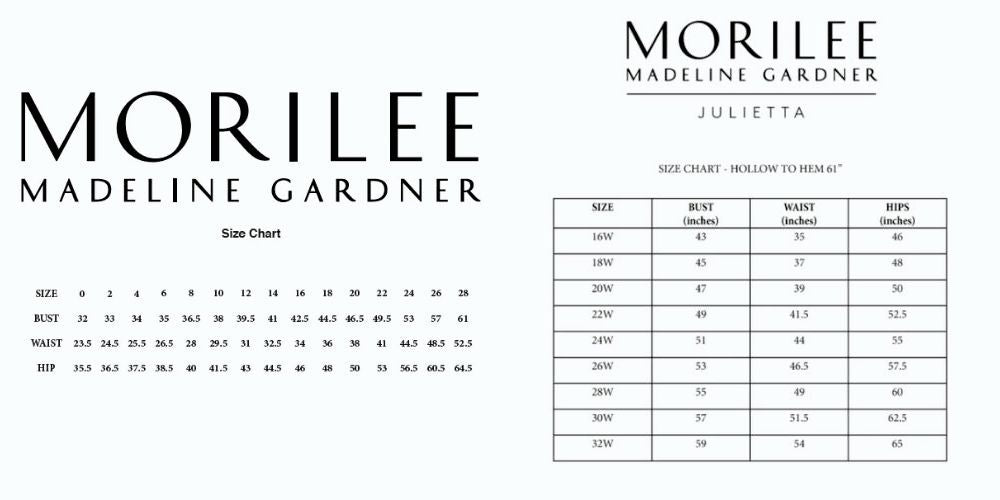 Mori Lee and Julietta Size Chart