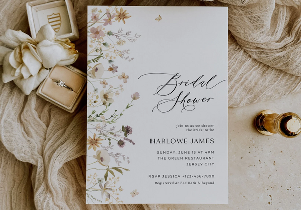 Neutral Floral Bridal Shower Invitations