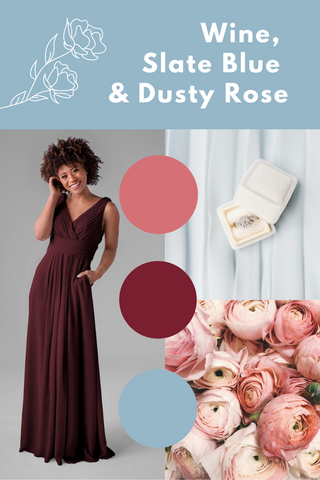 wine, slate blue and dusty rose wedding palette