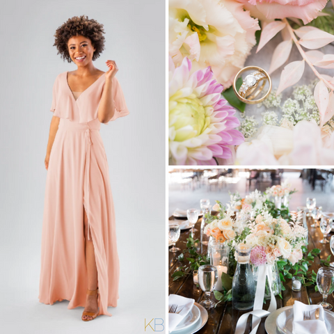Kennedy Blue Bridesmaid Dress "Courtney" in 'Peach'. Wedding photos with beautiful flowers with pinks and peaches colors.