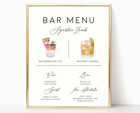 Wedding Bar Menu