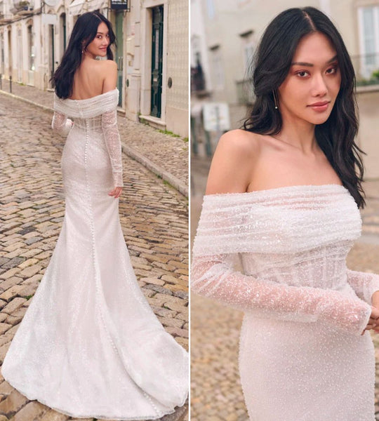 Off the Shoulder Long Sleeve Wedding Dress