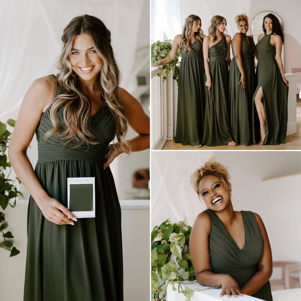 Lydia Moss Green Cowl Neck Satin Bridesmaid Dress