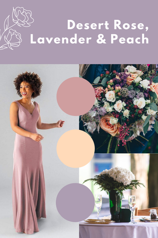 desert rose, lavender, and peach wedding palette