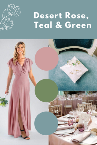 desert rose, teal and green wedding palette