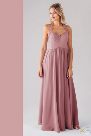 Model wearing Kennedy Blue Bridesmaid Dress "Ginger" in color 'Desert Rose'.