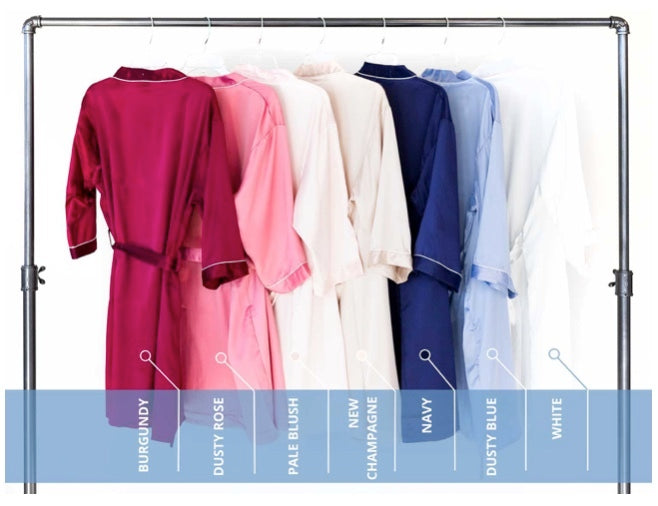 Kennedy Blue Satin Bridesmaid Robes in different colors. 