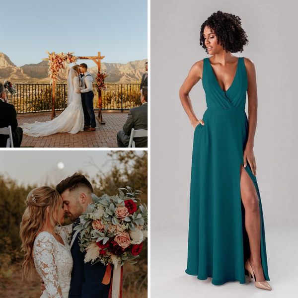 Model wearing Kennedy Blue Bridesmaid Dress in 'Teal'. Wedding photos of a Sedona wedding elopement. 