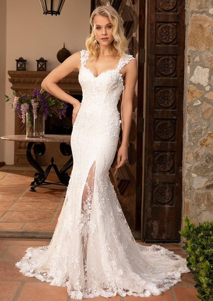 casablanca fit and flare wedding dress