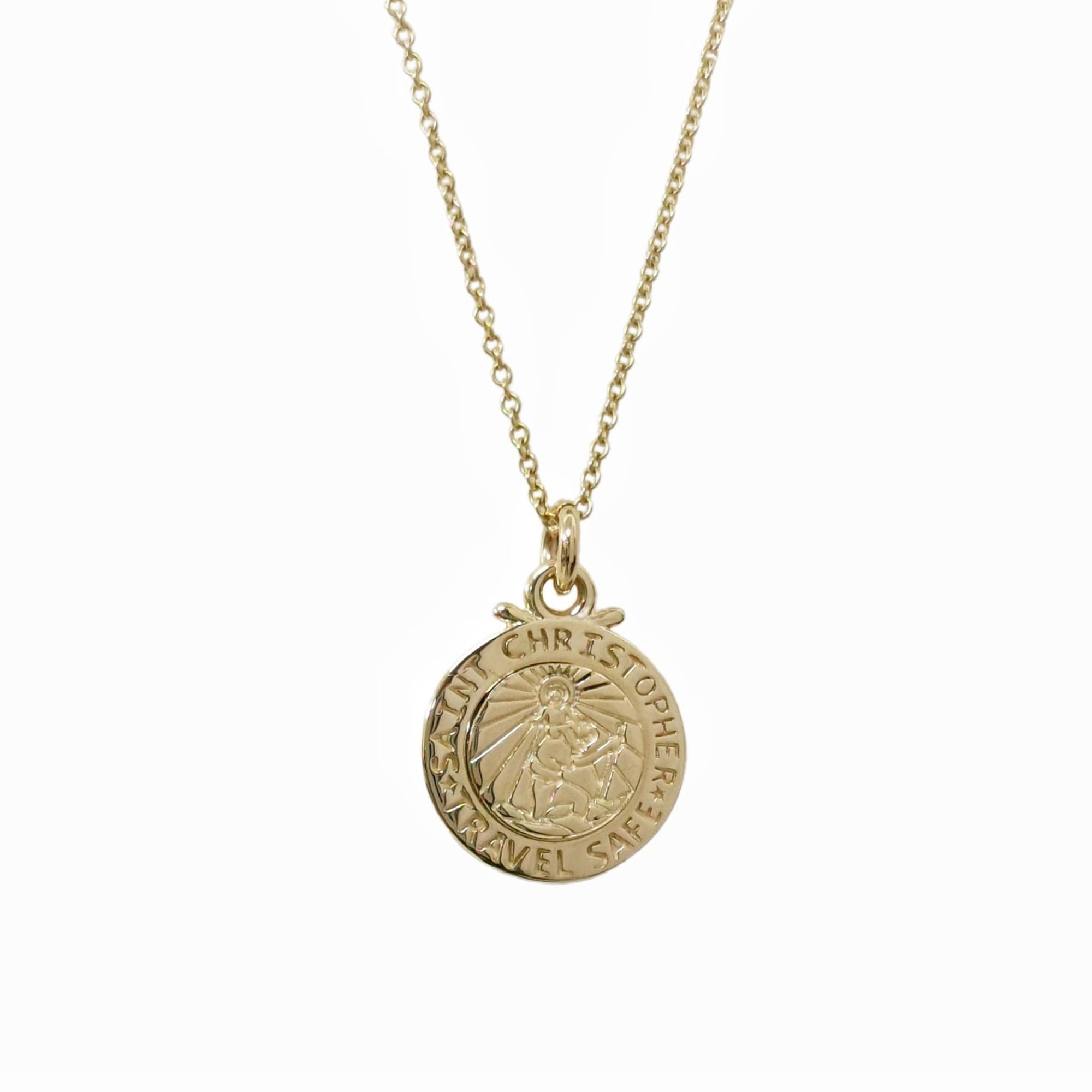 Men's 9ct Yellow Gold Small Round St Christopher Pendant | Buy Online |  Free Insured UK Delivery