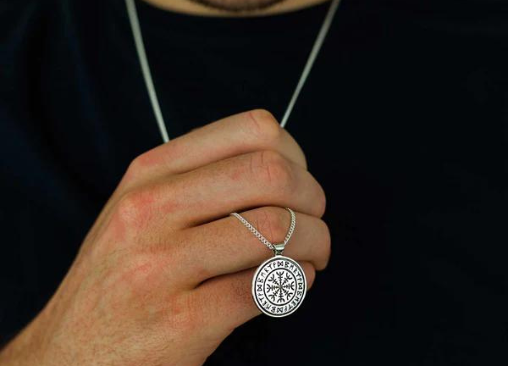 Compass silver disc necklace