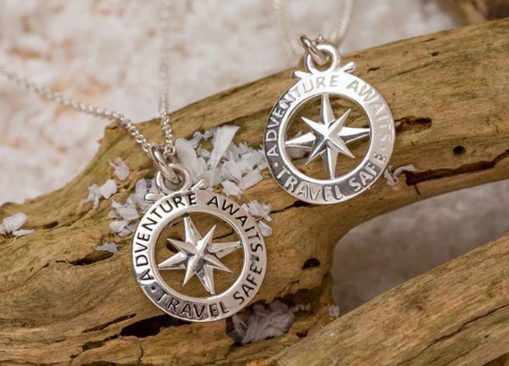 Silver compass pendant necklace