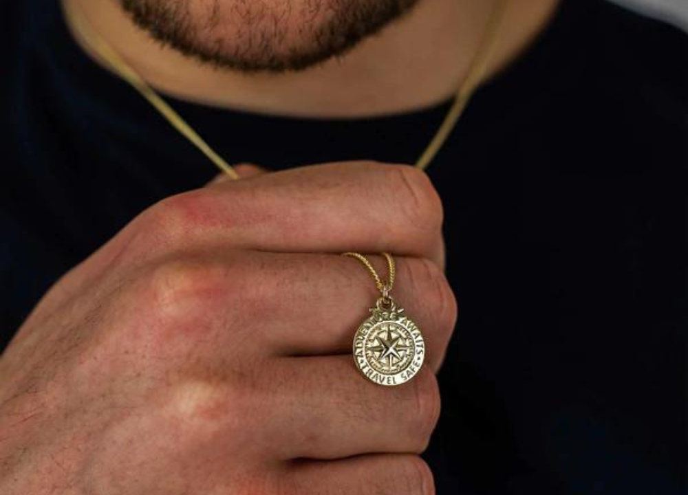 Travel Safe Compass Personalised Solid Gold Necklace