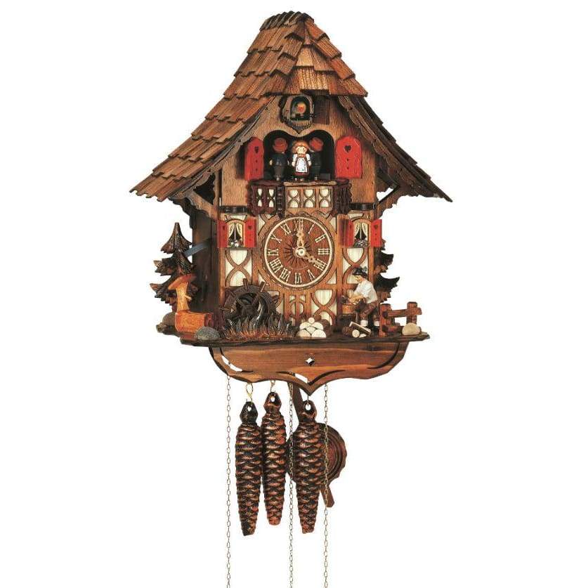 Hönes Cuckoo Clock Black Forest House with Moving Wood Chopper and Mill ...