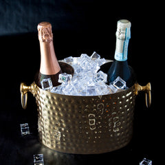 Gold double wine chiller bucket with two bottles of champagne