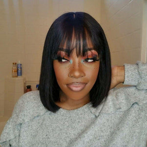 Nyuwa Bob Blunt Celebrity Wig With Chinese Bangs Straight Short
