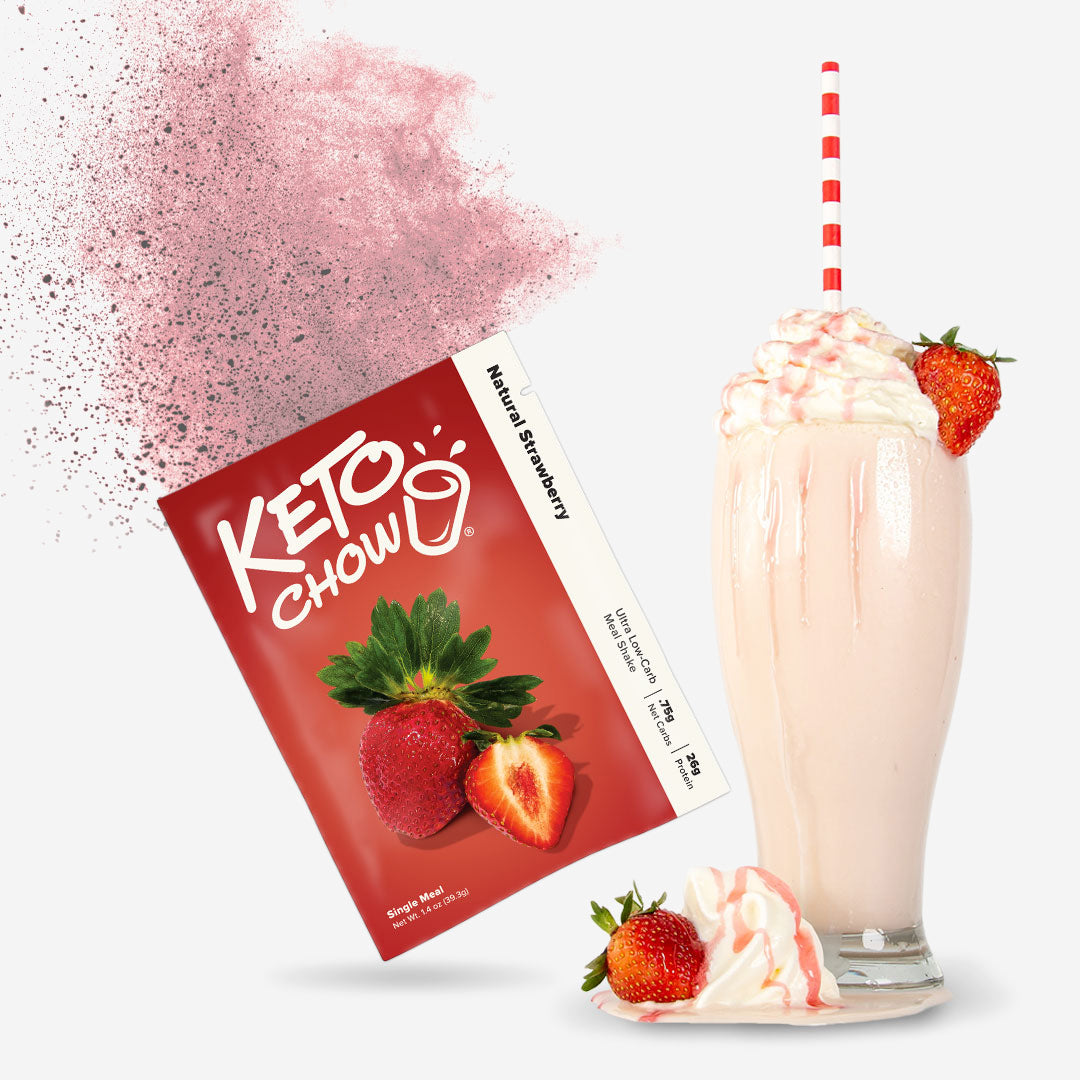 Natural Strawberry Keto Chow shake and packet