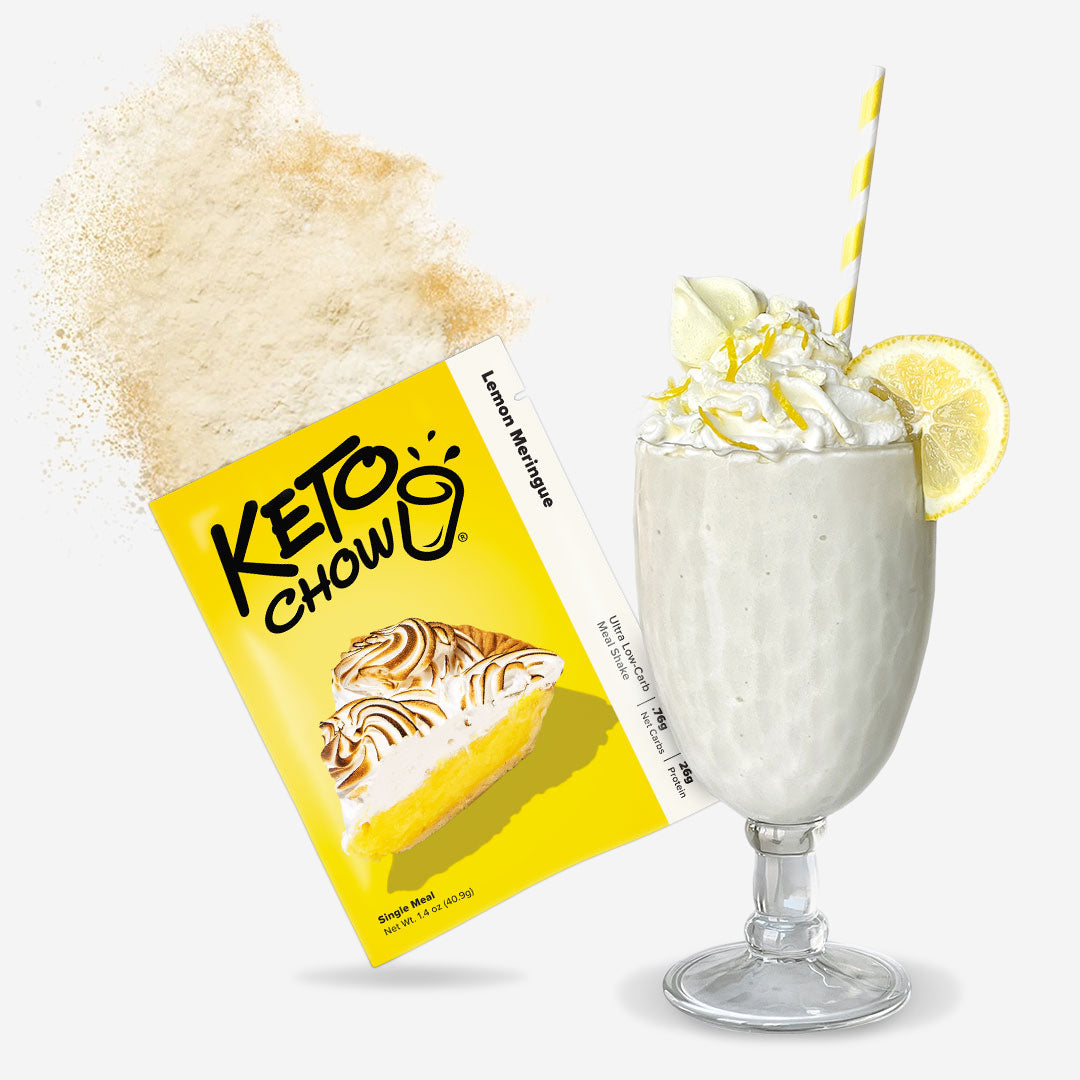 Lemon Meringue Keto Chow single packet and shake