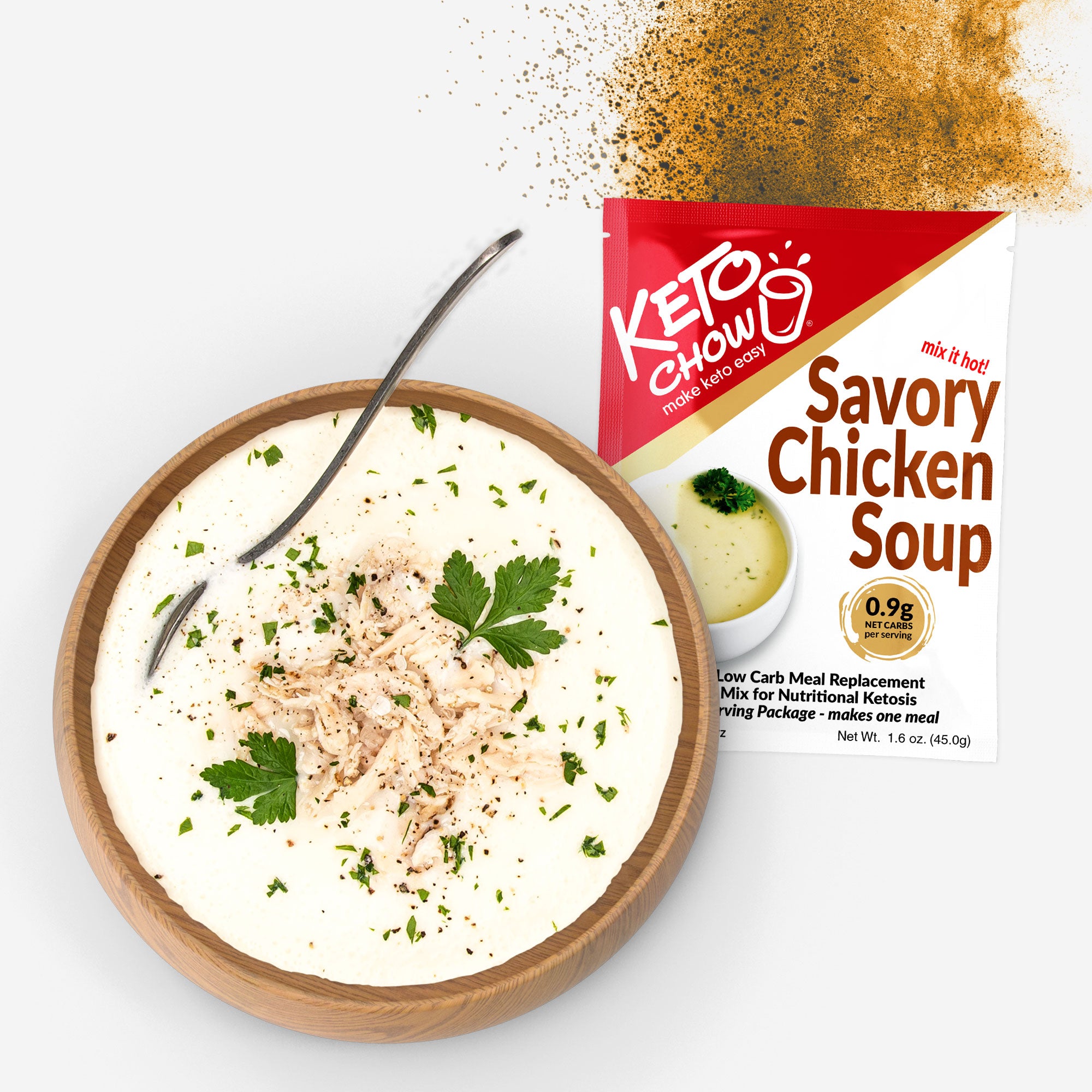 Savory Chicken Soup Keto Chow shake and packet