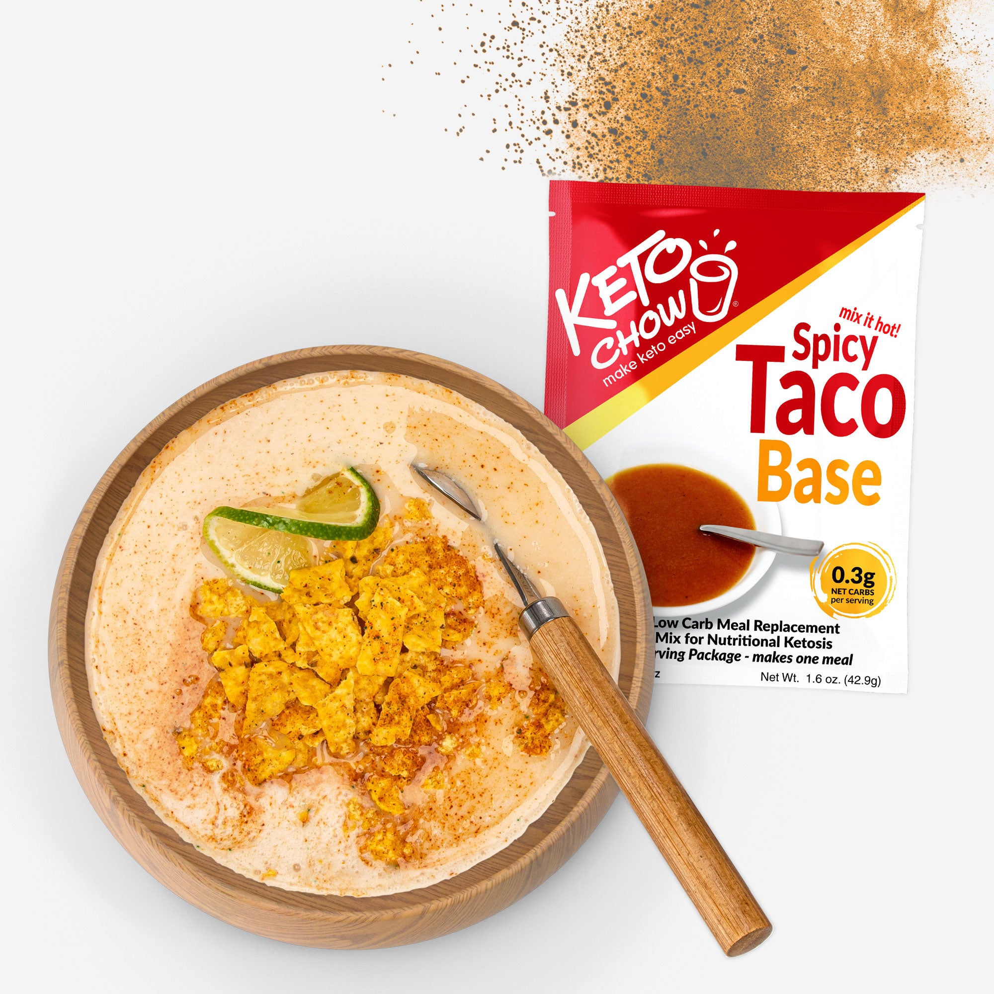 Spicy Taco Soup Keto Chow shake and packet
