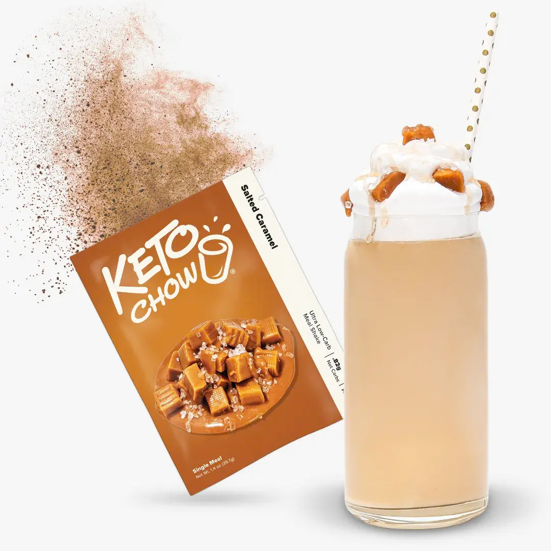 Salted Caramel Keto Chow shake and packet