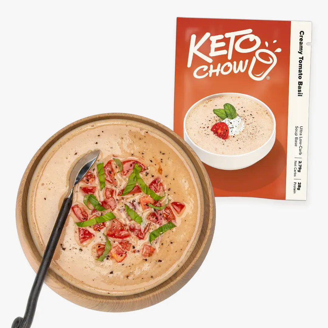Creamy Tomato Basil Keto Chow shake and packet
