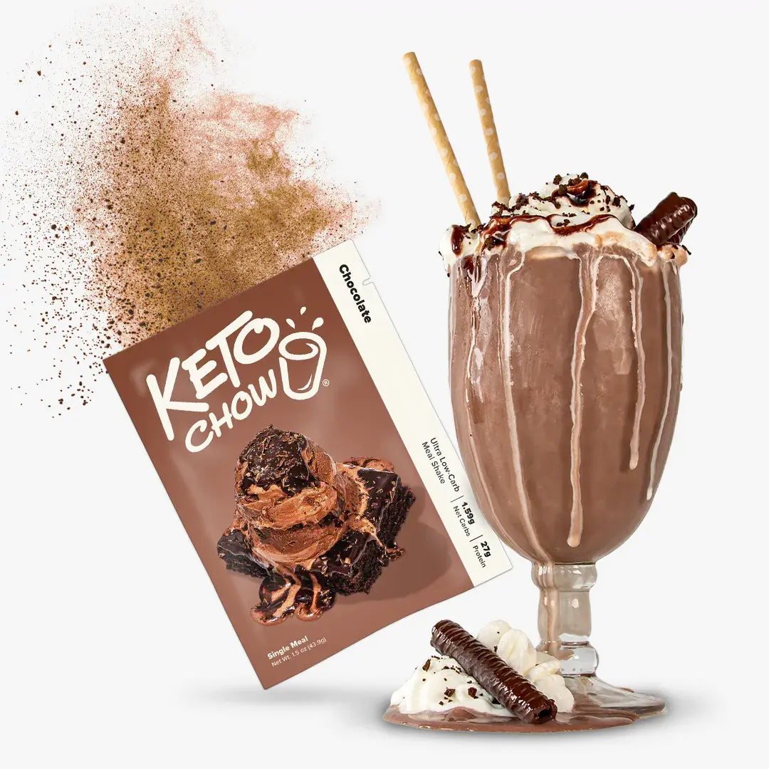 Chocolate Keto Chow shake and packet