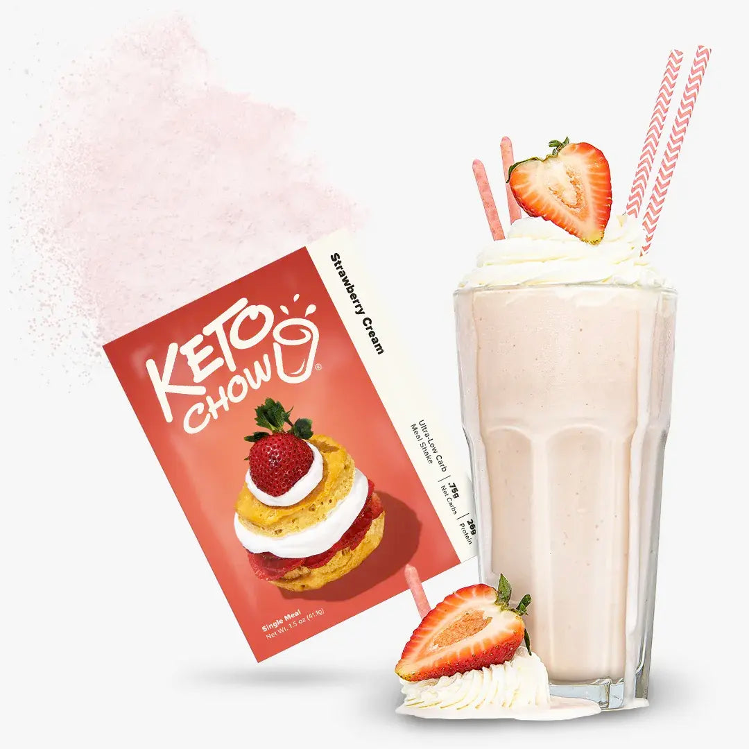 Strawberry Cream Keto Chow shake and packet