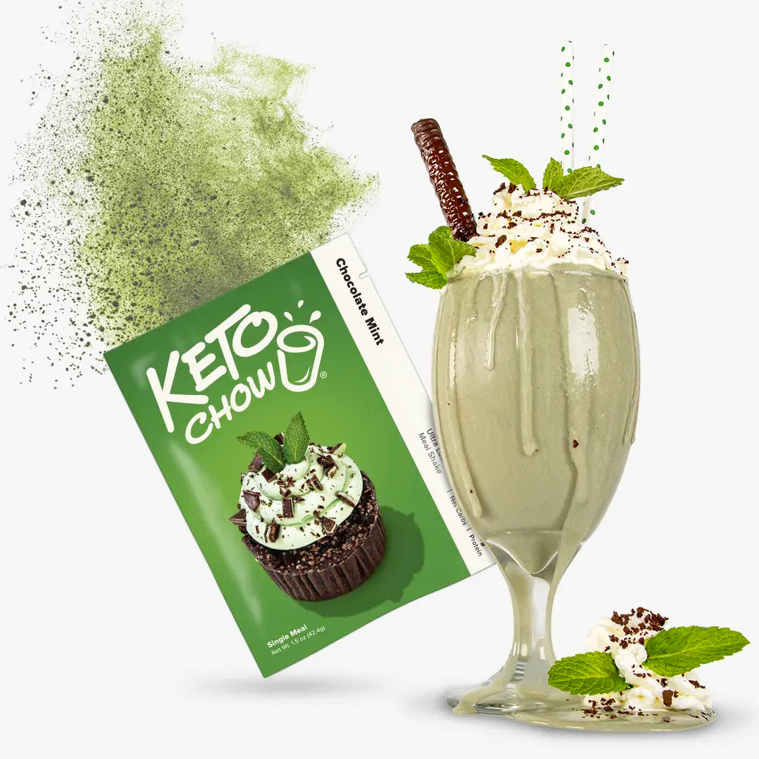 Chocolate Mint Keto Chow shake and packet