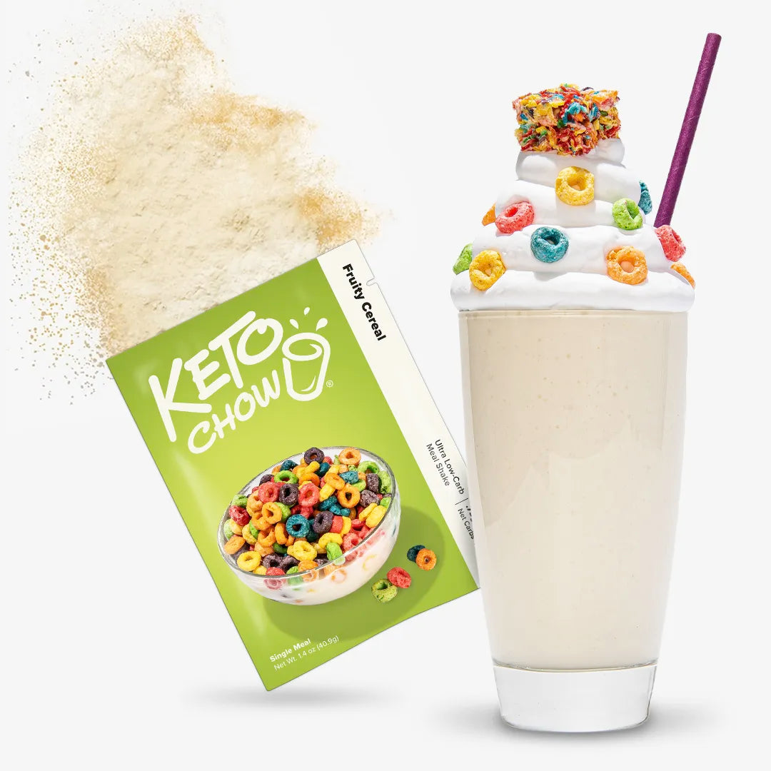 Fruity Cereal Keto Chow shake and packet